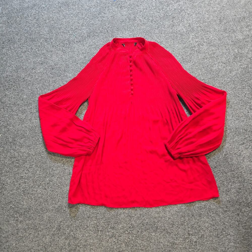 Lauren Ralph Lauren Top Womens Size XXS Red Pleated Buttons Sheer Capsule Casual